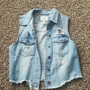 F21 Distressed denim vest